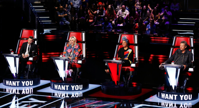 The Voice, Blind Auditions: judges Adam Levine, Miley Cyrus, Alicia Keys, Blake Shelton (NBC)