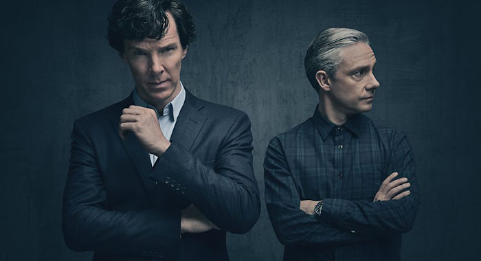 Benedict Cumberbatch and Martin Freeman in Sherlock season 4 airs on PBS (BBC)