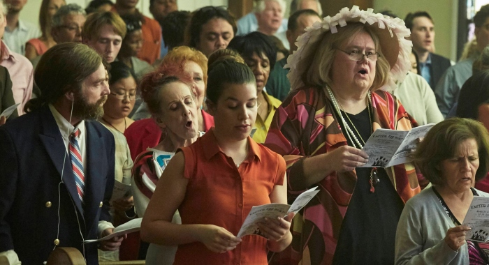 BASKETS -- "Easter in Bakersfield" Episode 104 (Airs Thursday, February 11, 10:00 pm/ep) Pictured: (left )Zach Galifianakis as Chip Baskets, (center) Louie Anderson as Christine Baskets. CR: Ben Cohen/FX