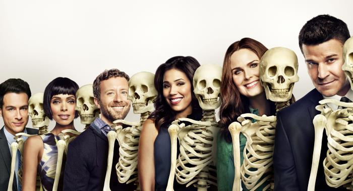 BONES: Cast L-R: John Boyd, TJ Thyne, Tamara Taylor, Michaela Conlin, Emily Deschanel and David Boreanaz. The 11th season of BONES premieres Thursday, Oct. 1 (8:00-9:00 PM ET/PT) on FOX. ©2014 Fox Broadcasting Co. Cr: FOX