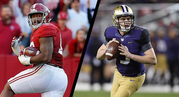 Jonathan Allen #93 of the Alabama Crimson Tide (Kevin C. Cox/Getty Images) and Jake Browning #3 of the Washington Huskies (Thearon W. Henderson/Getty Images)