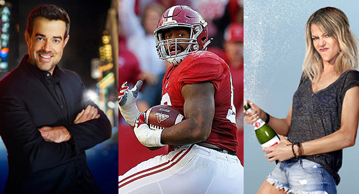 "New Year's Eve with Carson Daly" (NBCUniversal); Jonathan Allen #93 of the Alabama Crimson Tide (Kevin C. Cox/Getty Images); THE MICK: Kaitlin Olson