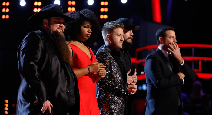 The Voice - Sundance Head, We McDonald, Billy Gilman, Josh Gallagher, Carson Daly (Trae Patton/NBC)