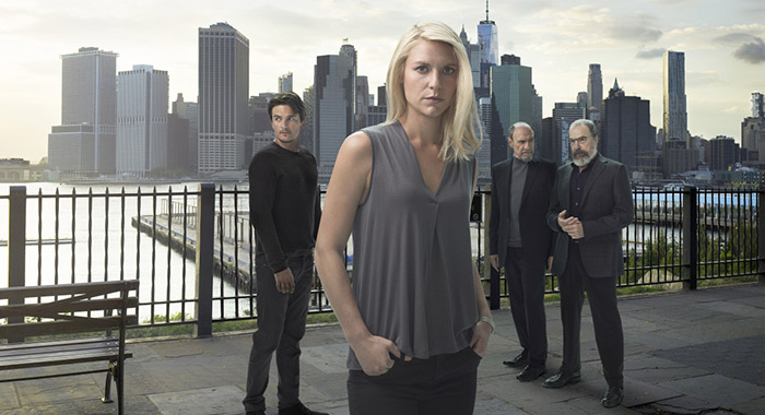 Rupert Friend as Peter Quinn, Claire Danes as Carrie Mathison, F. Murray Abraham as Dar Adal and Mandy Patinkin as Saul Berenson in Homeland (Season 6, PR Art). - Photo: Jim Fiscus/SHOWTIME - Photo ID: HOMELAND_S6_PRArt.01.R