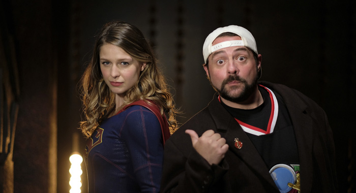 Melissa Benoist as Kara/Supergirl and Kevin Smith (Robert Falconer/The CW)