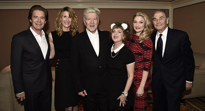 Kyle Maclachlan, Laura Dern, David Lynch, Kimmy Robertson, Madchen Amick and Robert Forster - Showtime TCA Winter Press Tour 2017 Twin Peaks Panel Jan. 9, 2017. (Dan Cohn/SHOWTIME)