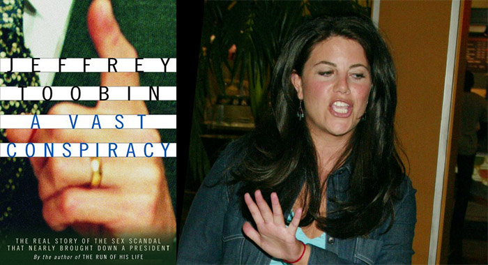 James Toobin novel (Penguin Random House); Monica Lewinsky (Scott Gries/Getty Images)