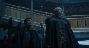 Daniel Portman as Podrick Payne and Gwendoline Christie and Brienne of Tarth in Game of Thrones season 7 trailer 2 screencap (HBO)