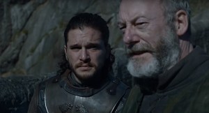 Kit Harington as Jon Snow and Liam Cunningham as Davos Seaworth in Game of Thrones season 7 trailer 2 screencap (HBO)