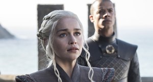 Emilia Clarke, Jacob Anderson, Game of Thrones season 7, episode 1 (Helen Sloan/courtesy of HBO)