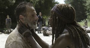 Andrew Lincoln as Rick Grimes, Danai Gurira as Michonne - The Walking Dead _ Season 9, Episode 5 - Photo Credit: Jackson Lee Davis/AMC