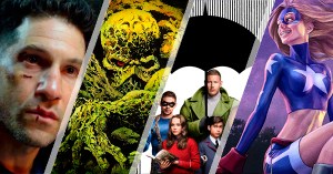 Punisher season 2 trailer screencap; Swamp Thing,The Umbrella Academy, Stargirl (Netflix; DC Universe)