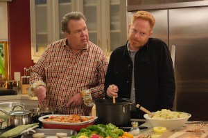 MODERN FAMILY - "The Last Thanksgiving" - Cameron and Mitchell's friends mistakenly assume they have split up and have definitely chosen a side; and Haley attempts to cook Thanksgiving dinner as a thank you for Claire and Phil's support with the twins. Meanwhile, Jay invites Phil and Dylan out to fly his model plane, and Phil thinks this is his chance to reclaim his dignity after their first outing 10 years ago went so wrong, on an original episode of "Modern Family," WEDNESDAY, NOV. 20 (9:00-9:31 p.m. EST), on ABC. (ABC/Tony Rivetti) ERIC STONESTREET, JESSE TYLER FERGUSON