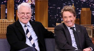 THE TONIGHT SHOW STARRING JIMMY FALLON -- Episode 0864 -- Pictured: (l-r) Comedians Steve Martin and Martin Short during an interview on May 3, 2018 -- (Photo by: Andrew Lipovsky/NBCU Photo Bank/NBCUniversal via Getty Images via Getty Images)