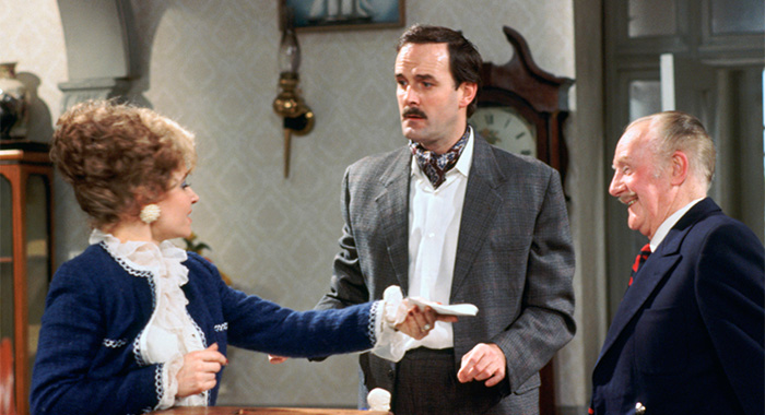 FAWLTY TOWERS, (from left): Prunella Scales, John Cleese, Ballard Berkeley