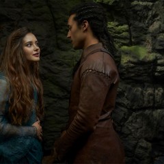 KATHERINE LANGFORD as NIMUE and DEVON TERRELL as ARTHUR in episode 105 of CURSED