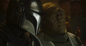 Pedro Pascal and Gor Koresh in The Mandalorian season 2, episode 1