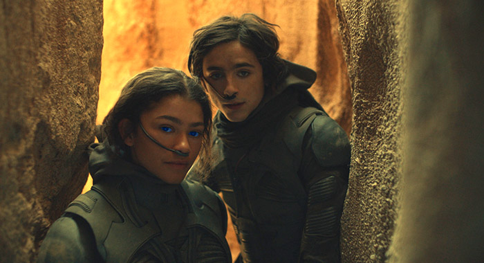 ZENDAYA as Chani and TIMOTHÉE CHALAMET as Paul Atreides in DUNE