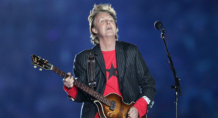  Paul McCartney performs during the Super Bowl XXXIX halftime show