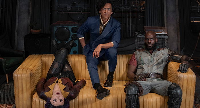 Daniella Pineda, John Cho, and Mustafa Shakir in Cowboy Bebop season 1