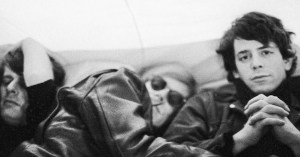 Paul Morrissey, Andy Warhol, Lou Reed and Moe Tucker from archival photography in a split-screen frame from “The Velvet Underground,” now streaming on Apple TV+.