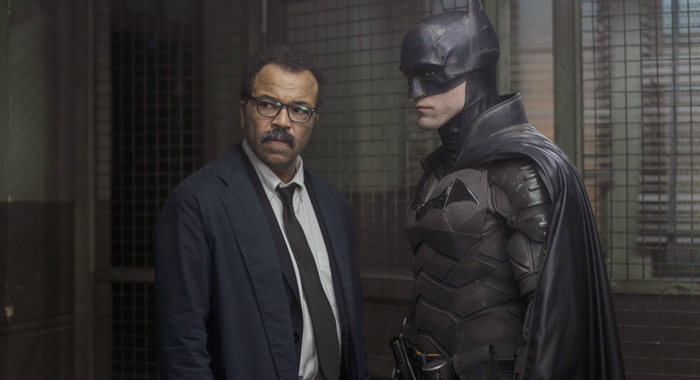 Jeffrey Wright as James Gordon, Robert Pattinson as Batman in The Batman