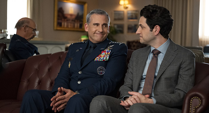 Space Force stars Don Lake, Steve Carell, and Ben Schwartz