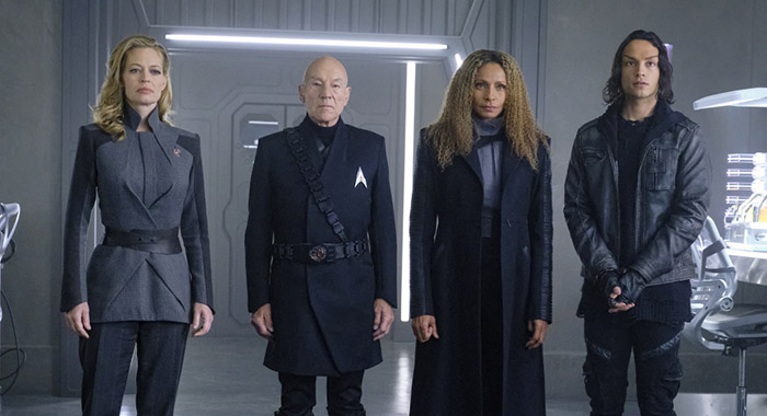 Jeri Ryan, Sir Patrick Stewart, Michelle Hurd and Evan Evagora in STAR TREK: PICARD season 2