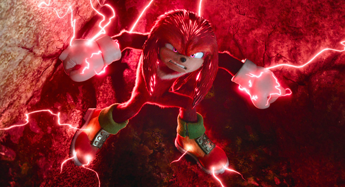 Knuckles the Echidna (voiced by Idris Elba) in Sonic the Hedgehog 2