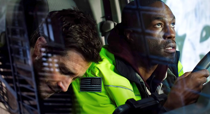 Jake Gyllenhaal and Yahya Abdul-Mateen II in Ambulance (2022)