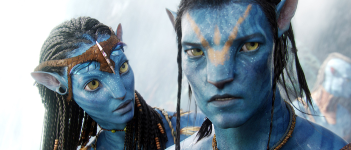 Zoe Saldana and Sam Worthington as Neytiri and Jake Sully in Avatar (2009)