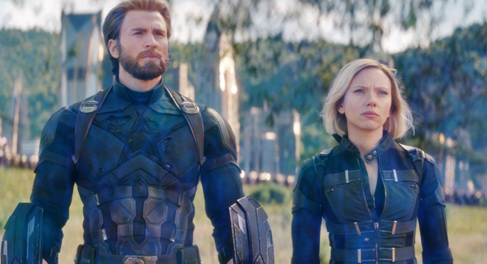 Chris Evans and Scarlett Johansson as Captain America and Black Widow in Avengers: Infinity War