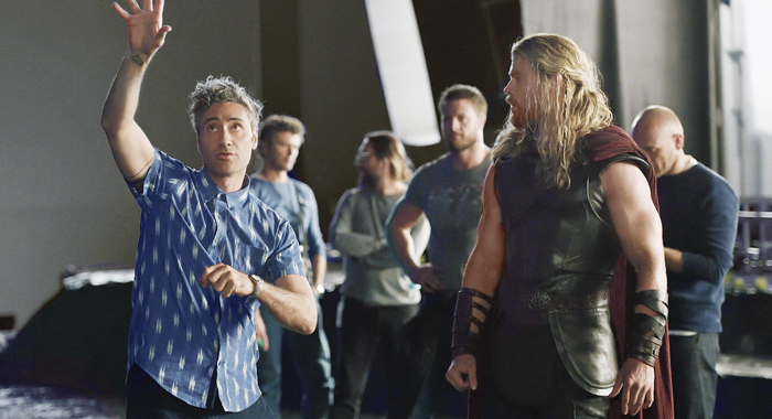 Taika Waititi and Chris Hemsworth on the set of Thor: Ragnarok