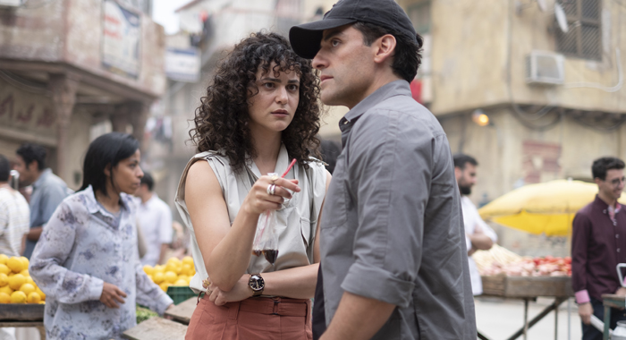 May Calamawy as Layla El-Faouly and Oscar Isaac as Marc Spector/Steven Grant in Moon Knight