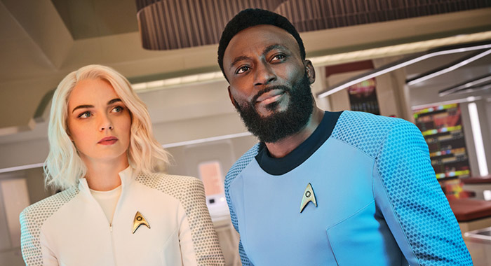 Jess Bush and Babs Olusanmokun in STAR TREK: STRANGE NEW WORLDS.