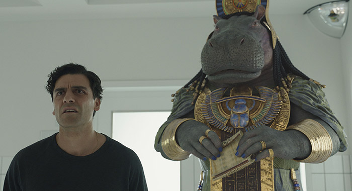 Oscar Isaac and Taweret (voiced by Antonia Salib) in Moon Knight