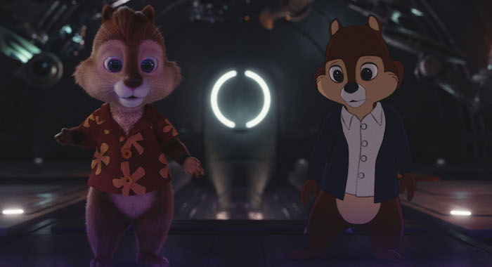 (L-R): Dale (voiced by Andy Samberg) and Chip (voiced by John Mulaney) in Disney's live-action CHIP 'N DALE: RESCUE RANGERS, exclusively on Disney+. Photo courtesy of Disney Enterprises, Inc. © 2022 Disney Enterprises, Inc. All Rights Reserved.