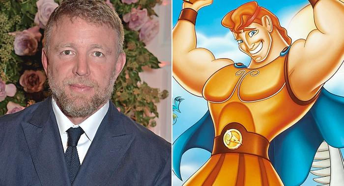 Guy Ritchie side-by-side with an image from the poster of Disney's Hercules (1997)