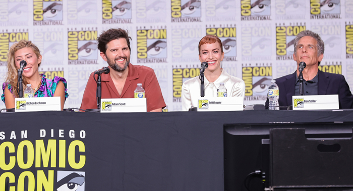 Dichen Lachman, Adam Scott, Britt Lower, and Ben Stiller at the Comic-Con panel for Severance