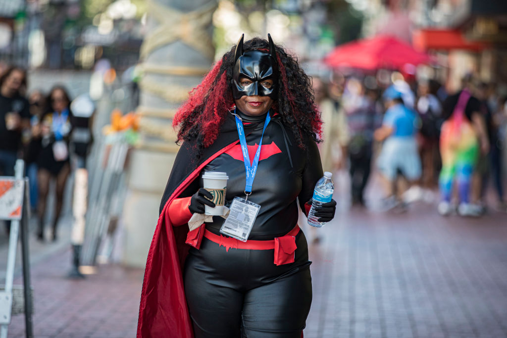 Batwoman cosplayer Patricia Burns arrives at 2022 Comic-Con International