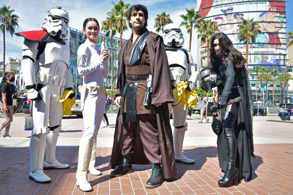 Cosplayers wearing costumes from Star Wars