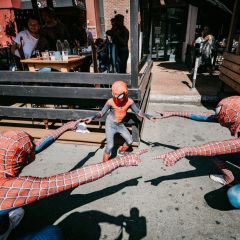 Cosplayers dressed as Spider-Man