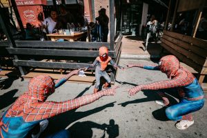 Cosplayers dressed as Spider-Man