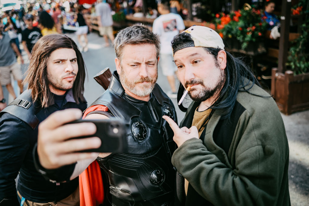 Cosplayers dressed as Winter Soldier, Thor, and Silent Bob