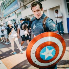 Cosplayer dressed as Captain America