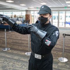 A volunteer in Star Wars cosplay