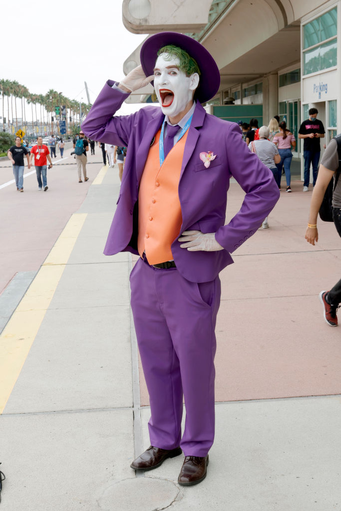 A cosplayer in character as The Joker