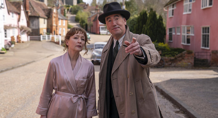 PBS MASTERPIECE “Magpie Murders” Lesley Manville and Timothy McMullan