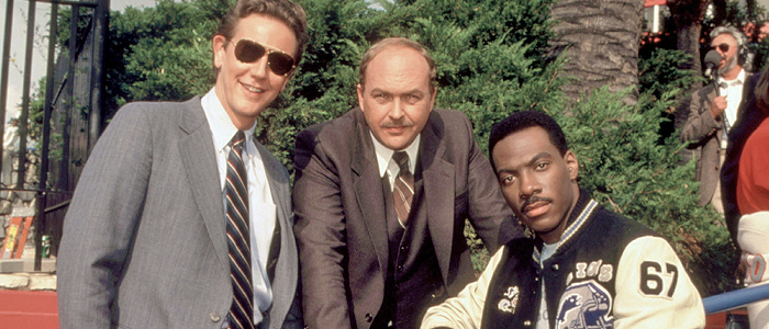 Judge Reinhold, John Ashton, and Eddie Murphy in Beverly Hills Cop (1987)