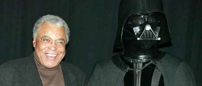 James Earl Jones poses next to Darth Vader at a charity premiere of Star Wars: Episode II - Attack of the Clones (2002)